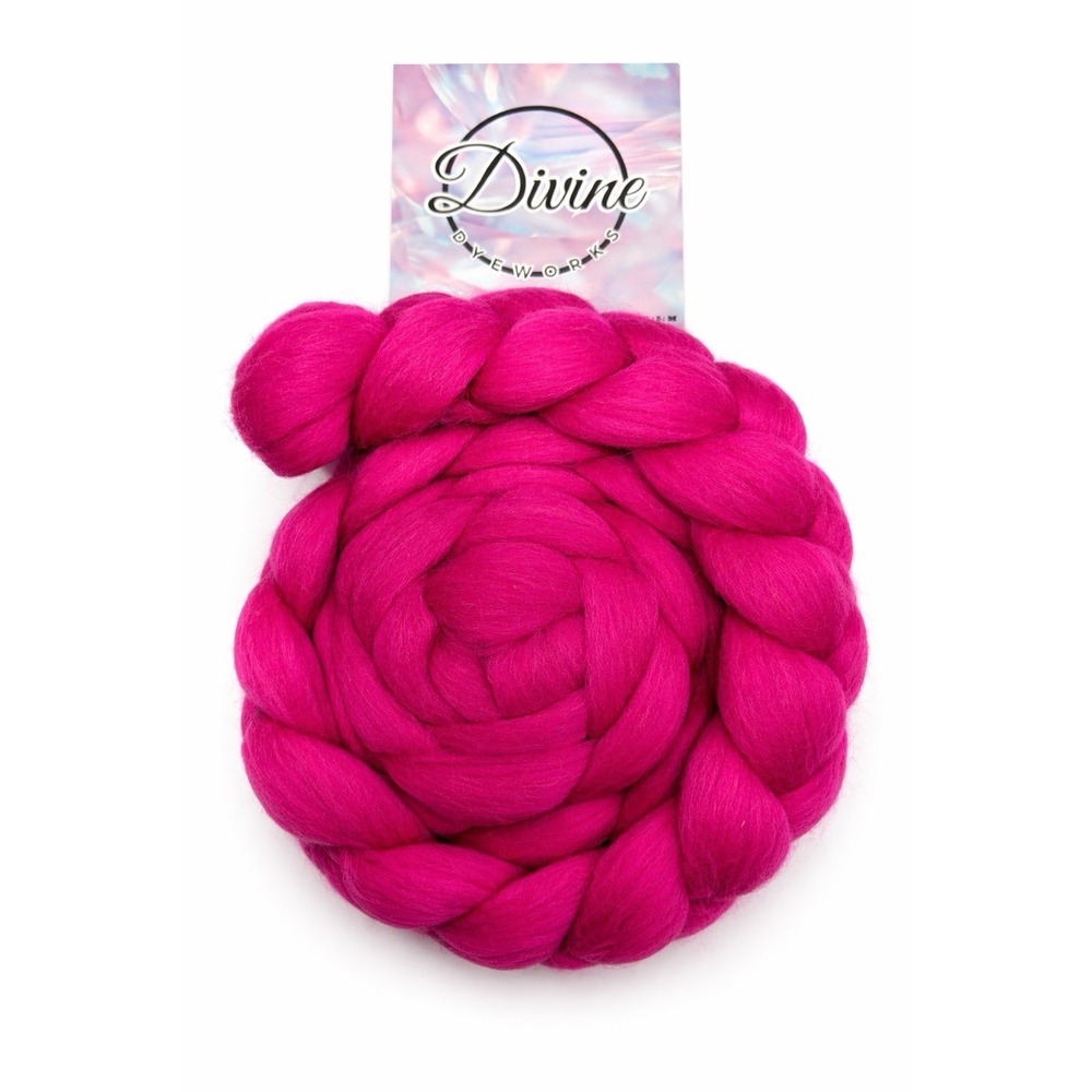 Divine Dyeworks Raspberry Merino Wool Roving 6oz Pink Fiber Spinning Felt - Picture 2 of 3